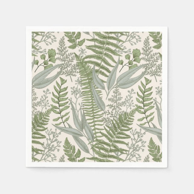 Green Leafy Garden Floral Pattern Napkin (Front)