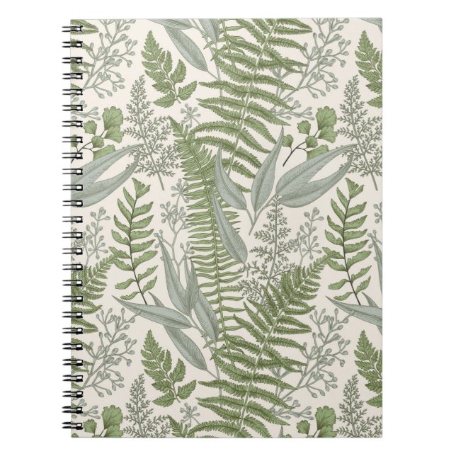 Green Leafy Garden Floral Pattern Notebook (Front)