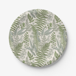 Green Leafy Garden Floral Pattern Paper Plate