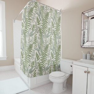 Green Leafy Garden Floral Pattern Shower Curtain