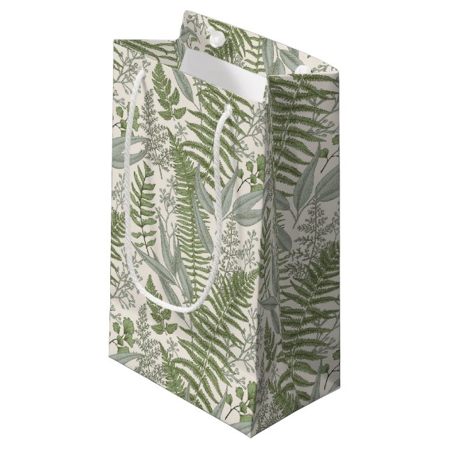 Green Leafy Garden Floral Pattern Small Gift Bag (Front Angled)