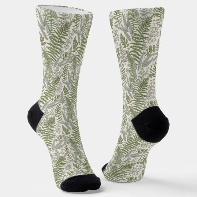 Green Leafy Garden Floral Pattern Socks (Angled)