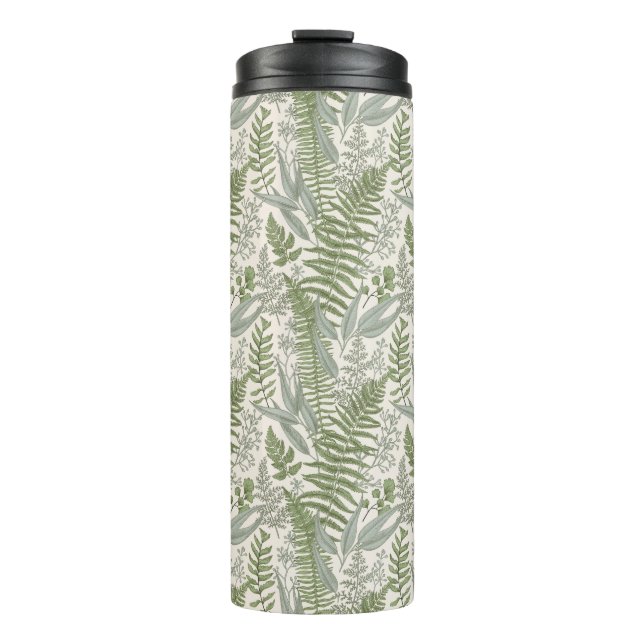 Green Leafy Garden Floral Pattern Thermal Tumbler (Front)