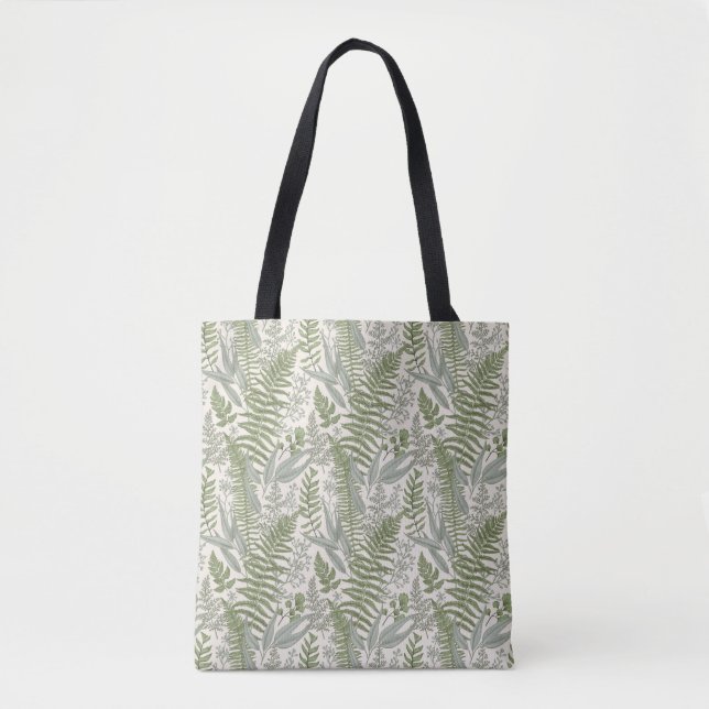 Green Leafy Garden Floral Pattern Tote Bag (Front)
