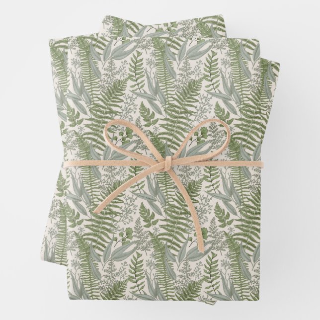 Green Leafy Garden Floral Pattern Wrapping Paper Sheet (In situ)