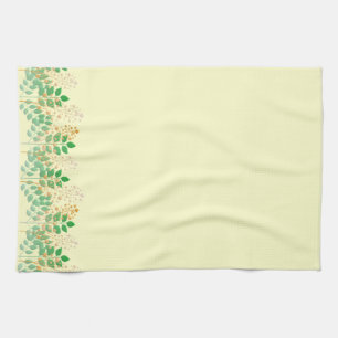 Green Leafy Gold Floral Tea Towel