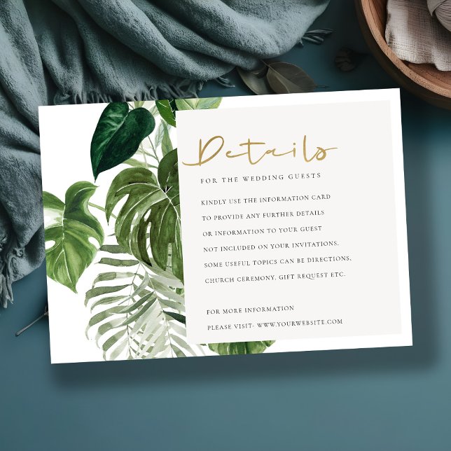 Green Leafy Palm Tropical Foliage Wedding Detail Enclosure Card (Creator Uploaded)