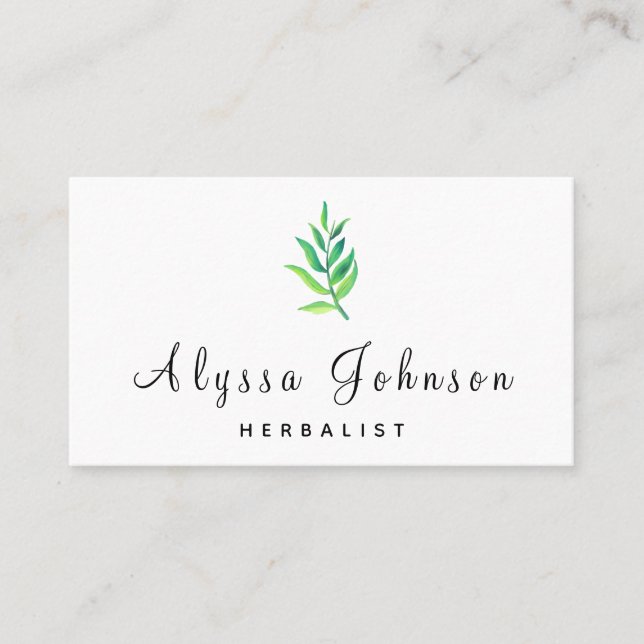 Green Leafy Plant Herbalist Homaeopathy Minimalist Business Card (Front)