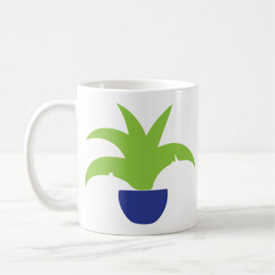 Green Leafy Plant in Blue Pot Illustration Coffee Mug