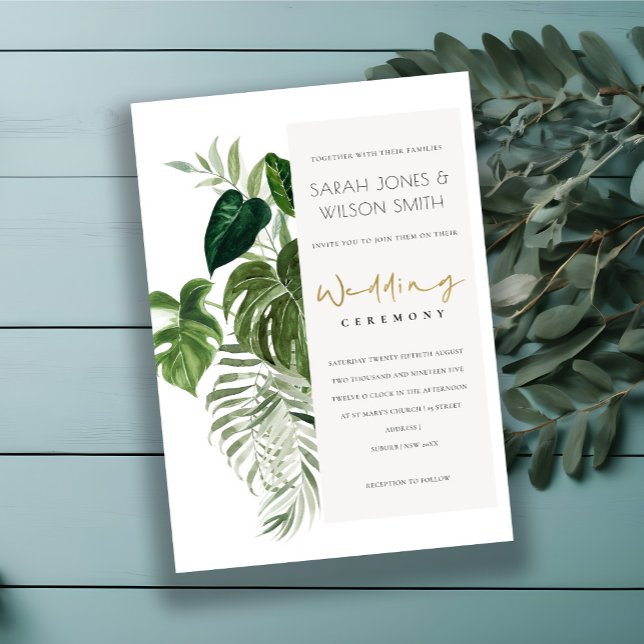 Green Leafy Tropical Palm Foliage Wedding Invite (Creator Uploaded)