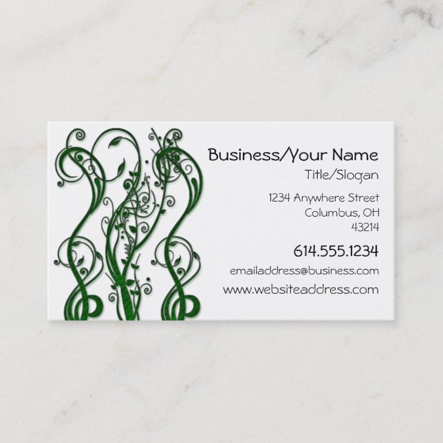 Green Leafy Vines Designed Business Card (Front)