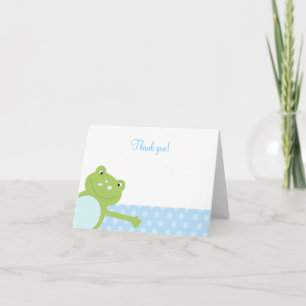 Green Leap Frog Folded Thank you note (Blue) Card