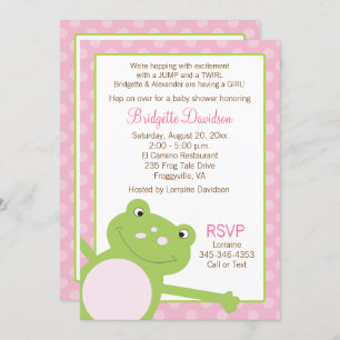Green Leap Frog Girl Pink Baby Shower Invitation