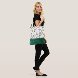 Green Leather And Flowers Tote Bag