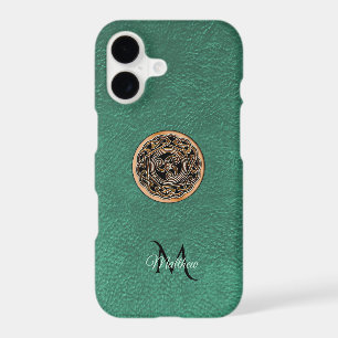 Green Leather Bronze Celtic Triskele Knot Monogram