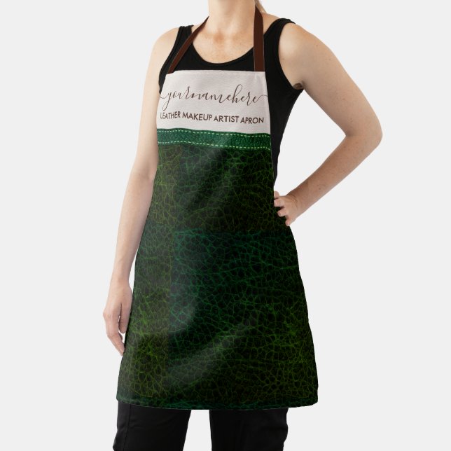 Green Leather texture elegant bakery kitchen Apron (Insitu)