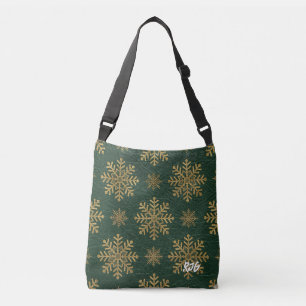 Green Leather Tooled with Gold Snowflakes Initials Crossbody Bag