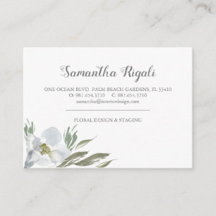 Green Leaves and Blue Floral Business Cards