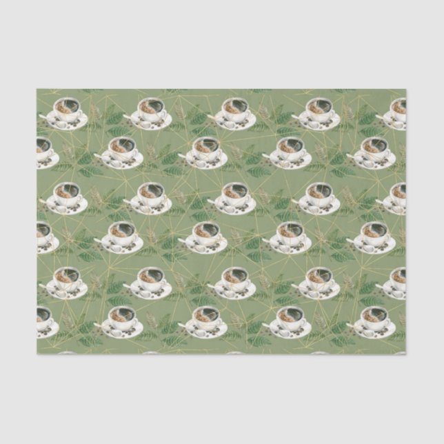 Green Leaves and Coffee Cup with Beans Tissue Paper (Front)