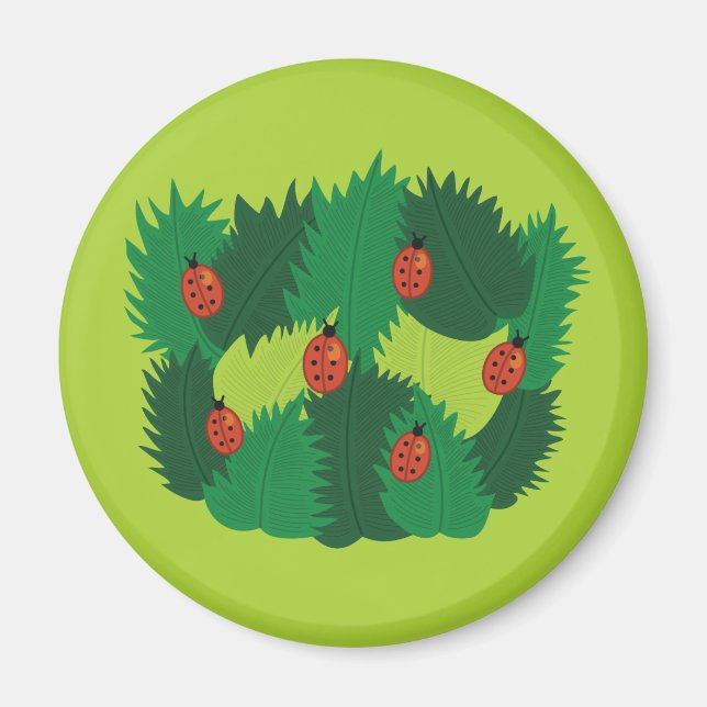 Green Leaves And Ladybugs Spring Time Magnet (Front)