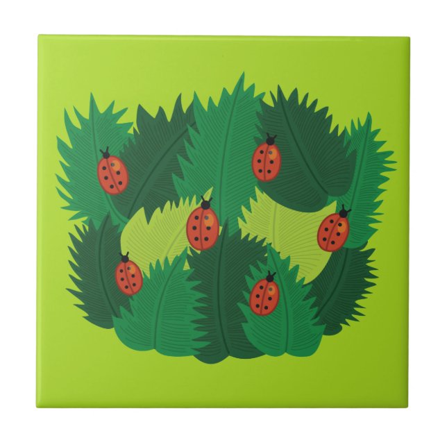 Green Leaves And Ladybugs Spring Time Tile (Front)