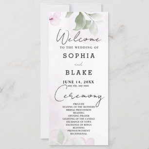 Green Leaves and Pink Flowers Wedding Program