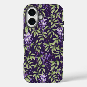 Green Leaves and Wisteria Floral Pattern iPhone 16 Case