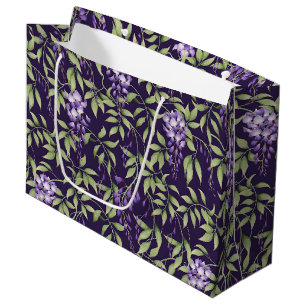 Green Leaves and Wisteria Floral Pattern Large Gift Bag