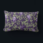 Green Leaves and Wisteria Floral Pattern Lumbar Cushion<br><div class="desc">Seamless pattern of lush green leaves and delicate purple wisteria flowers on a dark purple background, creating an elegant, floral design.</div>