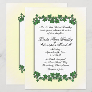 Green Leaves and Yellow Cream Wedding Invitation