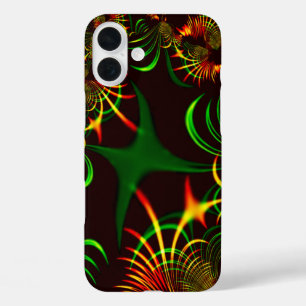 Green leaves and yellow fire-coloured curves iPhone 16 plus case