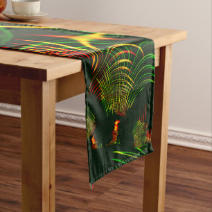 Green leaves and yellow fire-coloured curves short table runner