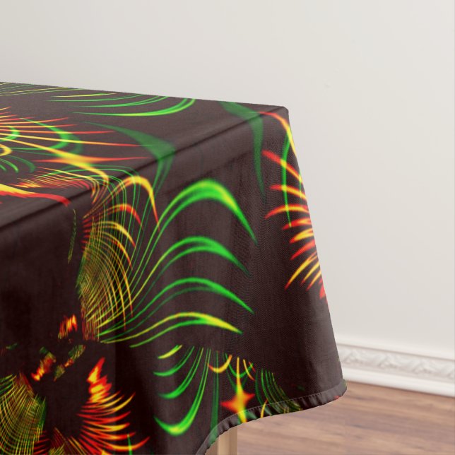 Green leaves and yellow fire-coloured curves tablecloth (In Situ)