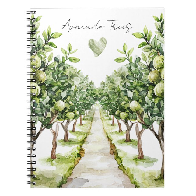 Green Leaves Avocados Trees Heart Notebook (Front)