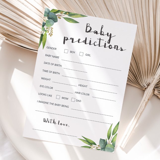 Green Leaves Baby Shower Baby Predictions Card (Creator Uploaded)