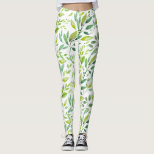 Green Leaves & Berries Watercolor Leggings