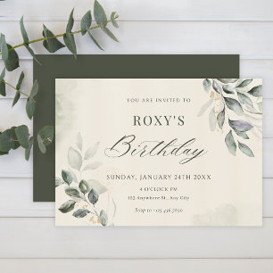 Green leaves birthday invitation