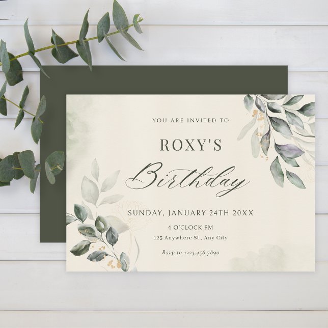 Green leaves birthday invitation (Creator Uploaded)