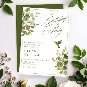 Green leaves birthday invitation