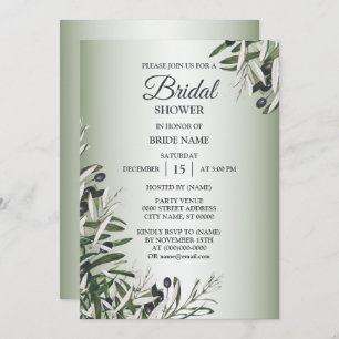 Green Leaves Black Olive Elegant Bridal Shower Invitation