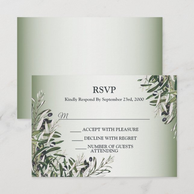 Green Leaves Black Olive Elegant Wedding Party RSVP Card