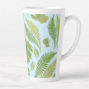 Green Leaves Blue Colour. Leaf Pattern Latte Mug