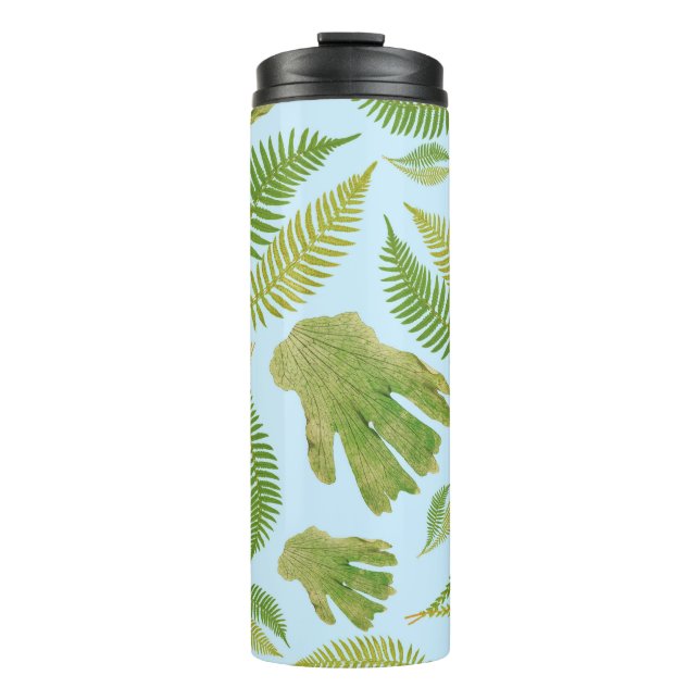 Green Leaves Blue Colour. Leaf Pattern Thermal Tumbler (Front)