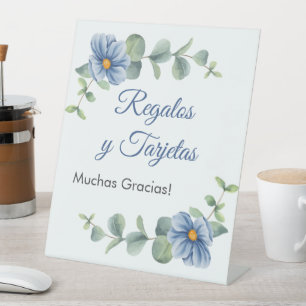 Green Leaves Blue Flowers Baptism Gifts and Cards Pedestal Sign