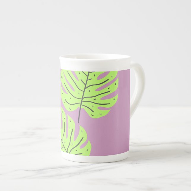 Green Leaves   Bone China Mug (Front Right)