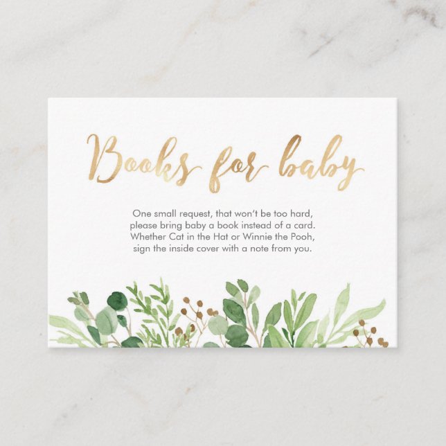 Green leaves Books for baby Baby Shower Card (Front)