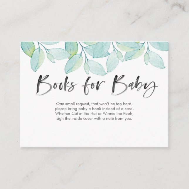 Green leaves Books for baby Baby Shower Card (Front)