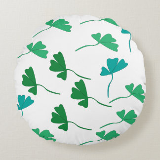 Green Leaves Botanical Clover Seamless Pattern Rou Round Cushion