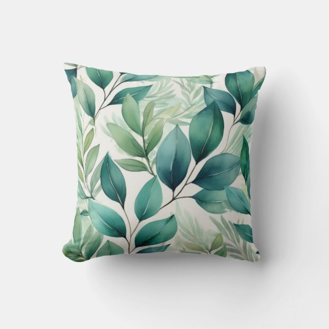Green Leaves Botanical Foliage Rustic Greenery Cushion (Front)