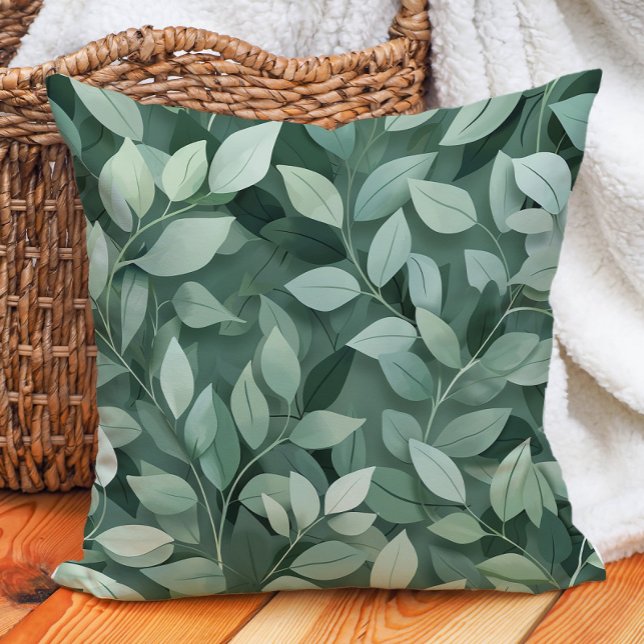 Green Leaves Botanical Greenery Nature Decor Cushion (Green Leaves Botanical Greenery Nature Decor Throw Pillow)